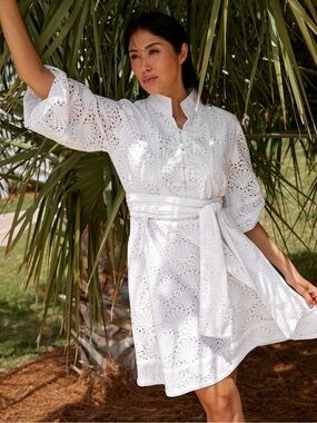 Sue Sartor Flounce White eyelet Mini Dress